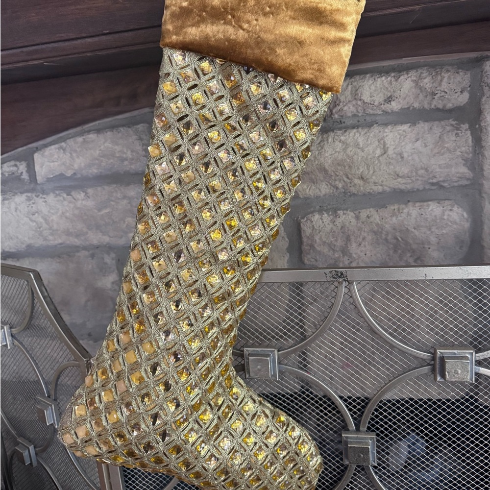 Gold jeweled christmas stocking